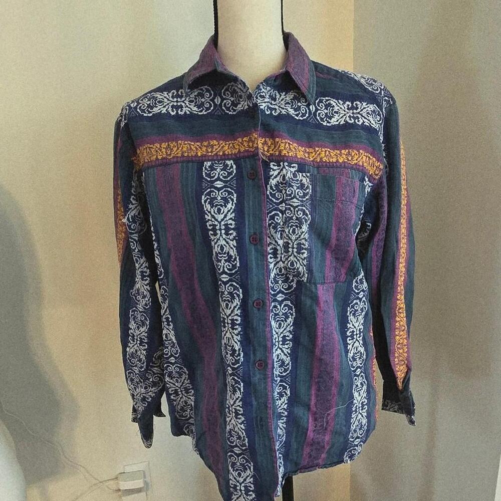 vintage womens 90s Backroad Blues cotton shirt white patterns M